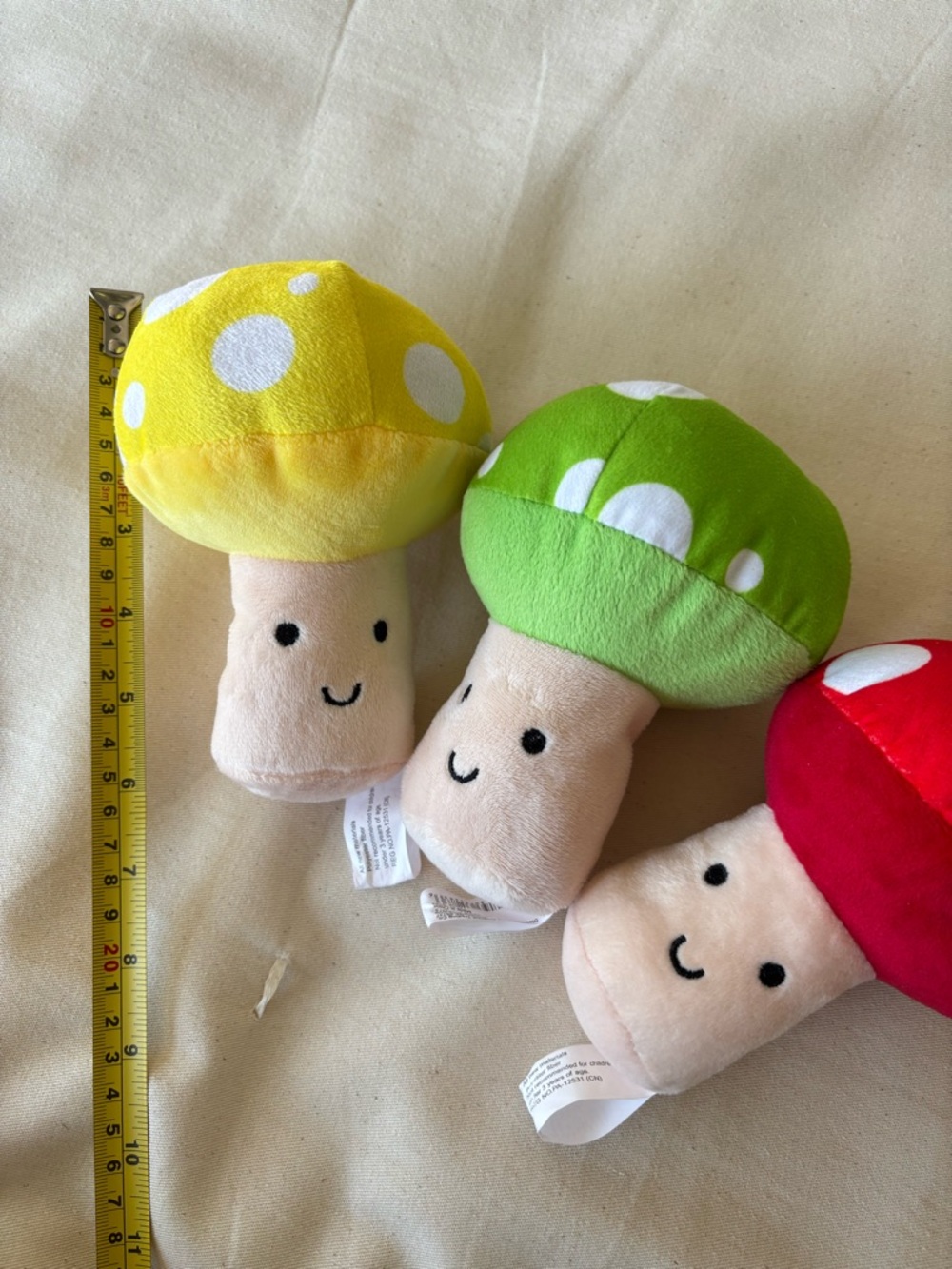 Set of 3 Super Mario Plush Mushroom Buddy - Yellow, Green, Red - Soft Squeak